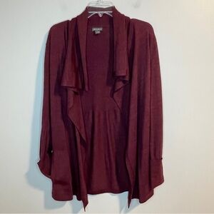 Eddie Bauer Cardigan Sweater Womens Maroon Ribbed Merino Wool Waterfall Open M